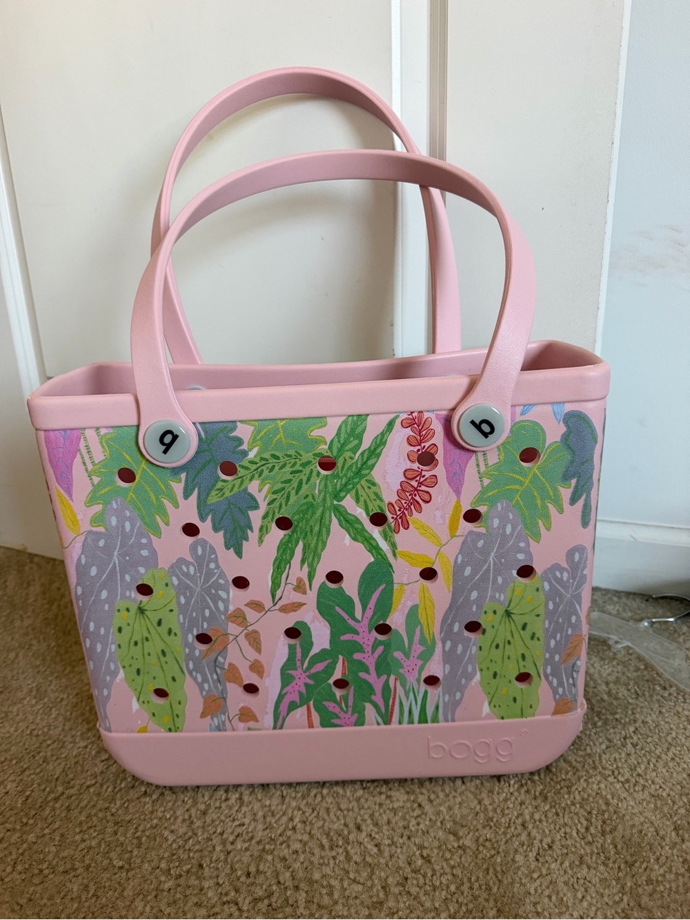 Bogg Bag Tote in Pink Tropical Print - Medium Size